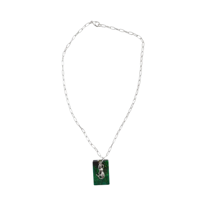 Necklace - 17.5 inches silver mermaid charm resin rectangle on silver cable chain