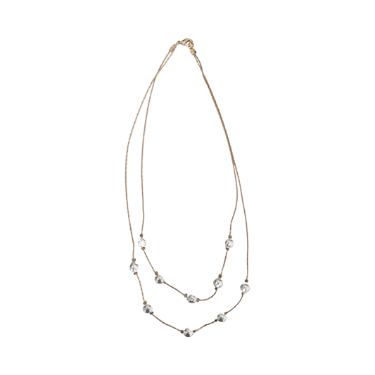 Necklace - 18 and 20 inches two layer White pearl beads on gold chain Necklace