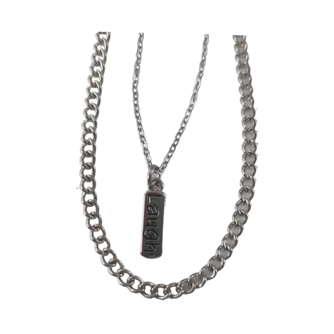 Necklace - 18 inches antique silver curb chain 15.5 inches stainless steel link chain with laugh charm