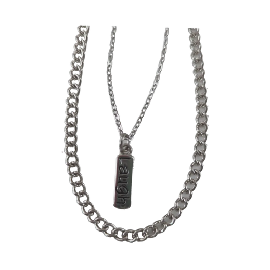 Necklace - 18 inches antique silver curb chain 15.5 inches stainless steel link chain with laugh charm