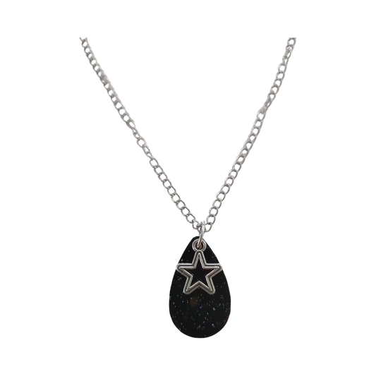 Necklace - 18 inches Antique star silver charm with medium resin tear drop on stainless steel curb chain