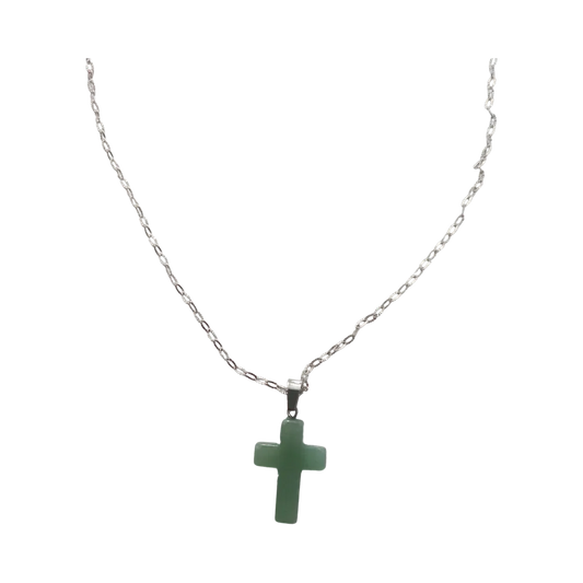 Necklace - 21 inches 925 silver fancy link chain with gemstone cross pendant