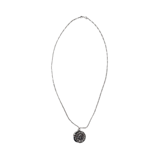 Necklace - 21 inches 925 silver figaro chain with sun moon charm