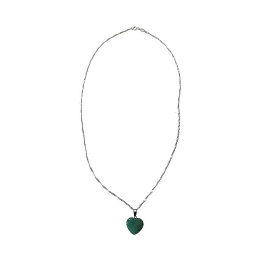 Necklace - 21 inches 925 silver twisted rope chain with natural stripe agate pendant heart shape charm