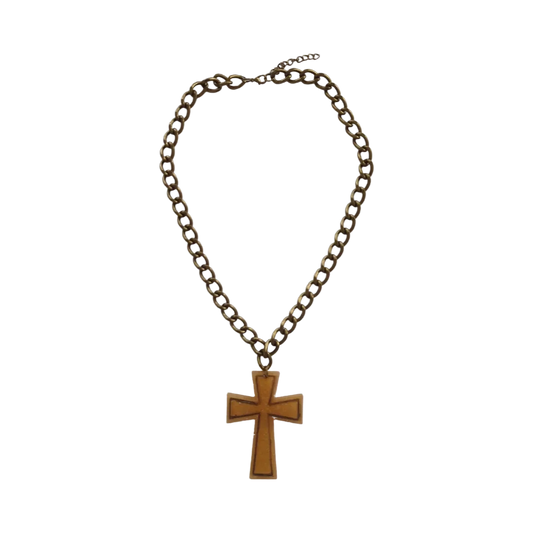 Necklace - 21 inches resin cross on curb chain antique brass