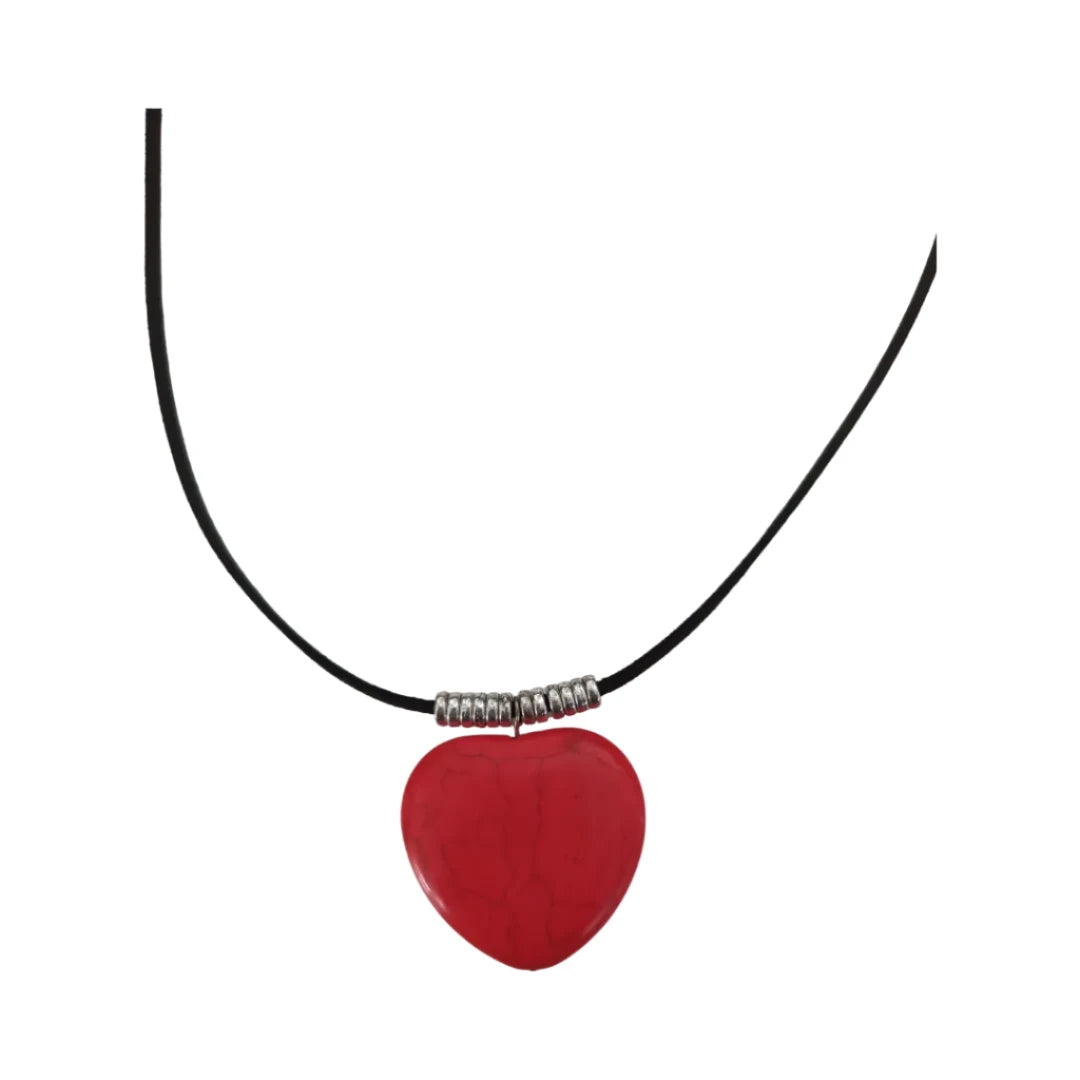 Necklace - 26 inches 3 mm black suede cord with stone heart