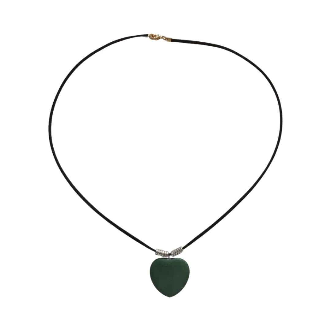 Necklace - 26 inches 3 mm black suede cord with stone heart