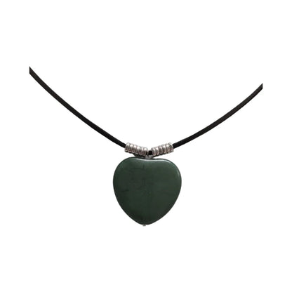 Necklace - 26 inches 3 mm black suede cord with stone heart