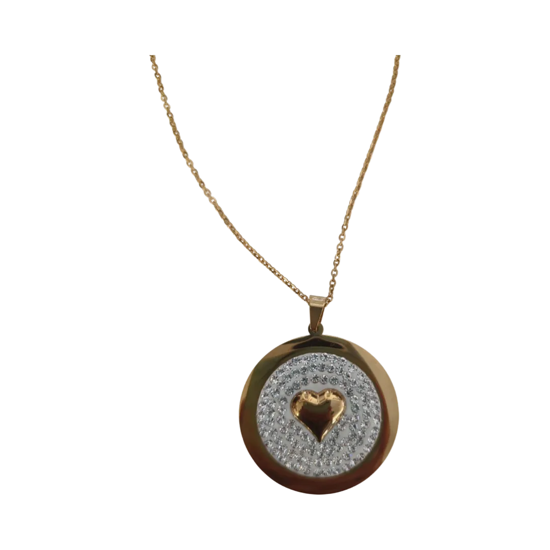 Necklace - Gold stainless steel circle with heart