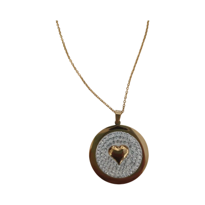 Necklace - Gold stainless steel circle with heart