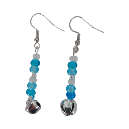 Earrings - Blue and White Silver Jingle Bell Drop Hook