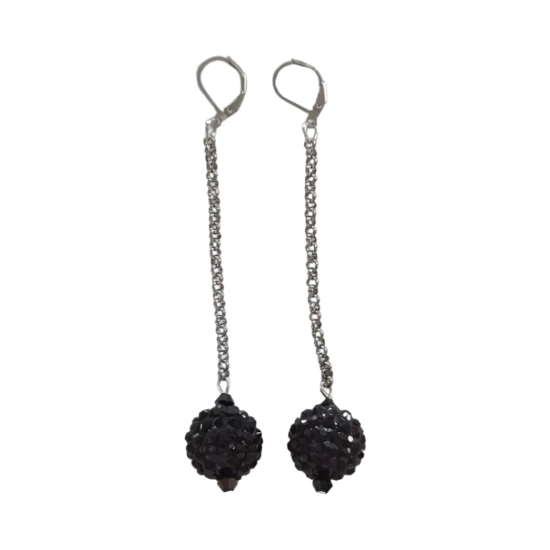 Earrings - Acrylic textured bead stainless steel rolo chain drop on silver french hook