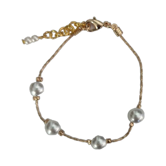 Bracelet - 7 inches Crystal pearl bead on gold chain Bracelet