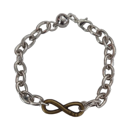 Bracelet - 7 inches silver curb chain with bronze pendant and round magnetic clasp