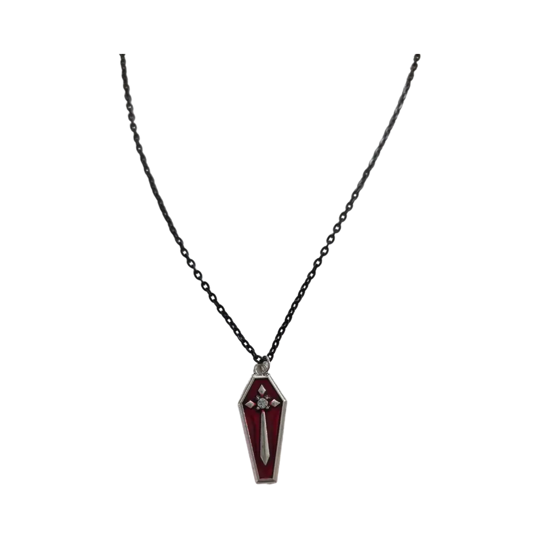 Necklace - 18.5 inches coffin charm on black chain