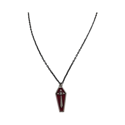 Necklace - 18.5 inches coffin charm on black chain