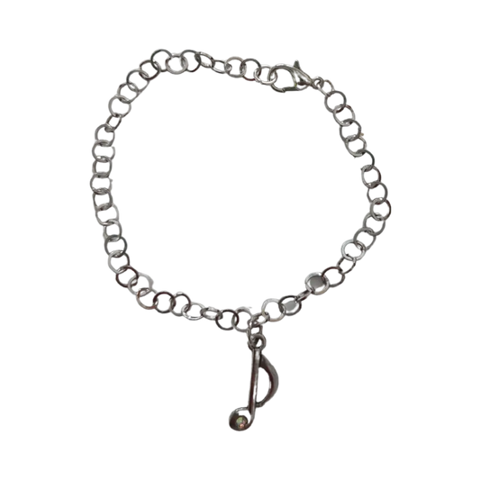 Bracelet - 7.5 inches silver music note on round cable chain