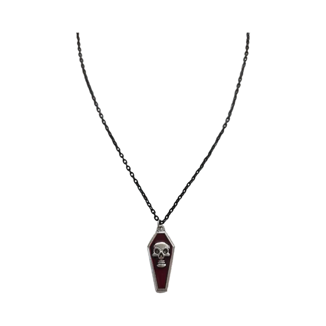 Necklace - 18.5 inches coffin charm on black chain