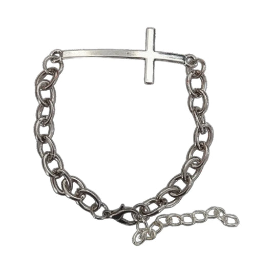 Bracelet - 7.75 inches silver cross on silver cable chain with lobster clasp