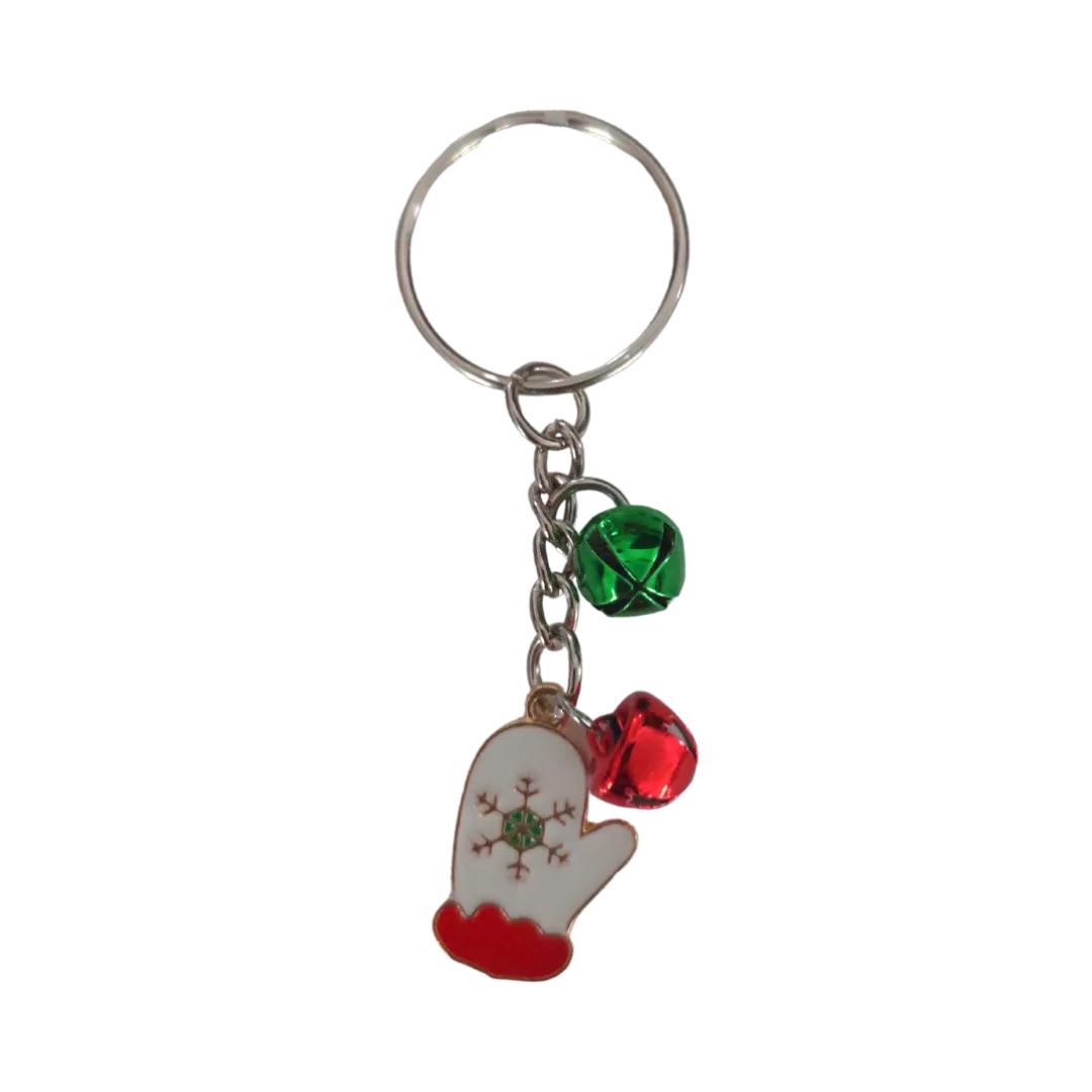 Keychain - Christmas charm with two Small Jingle Bells (green and red)