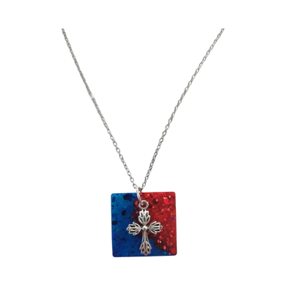 Necklace - 18.5 inches silver cross resin square on silver chain