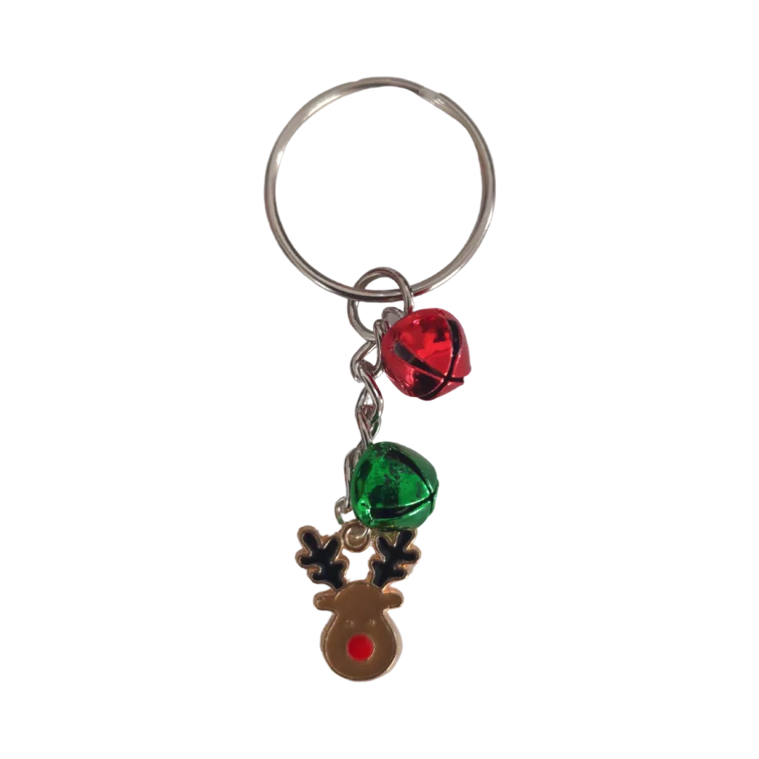 Keychain - Christmas charm with two Small Jingle Bells (green and red)