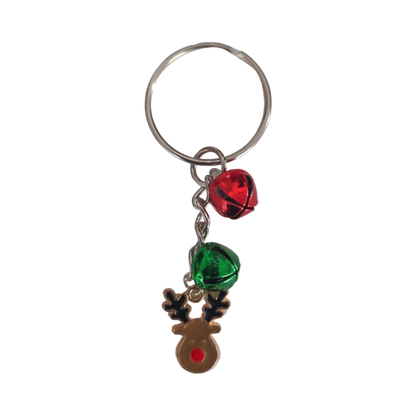 Keychain - Christmas charm with two Small Jingle Bells (green and red)