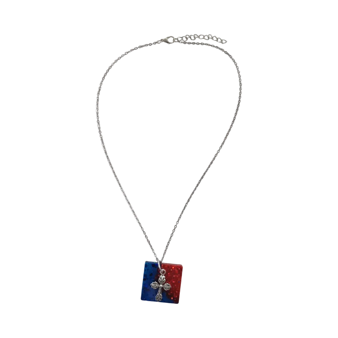 Necklace - 18.5 inches silver cross resin square on silver chain