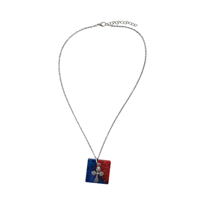 Necklace - 18.5 inches silver cross resin square on silver chain