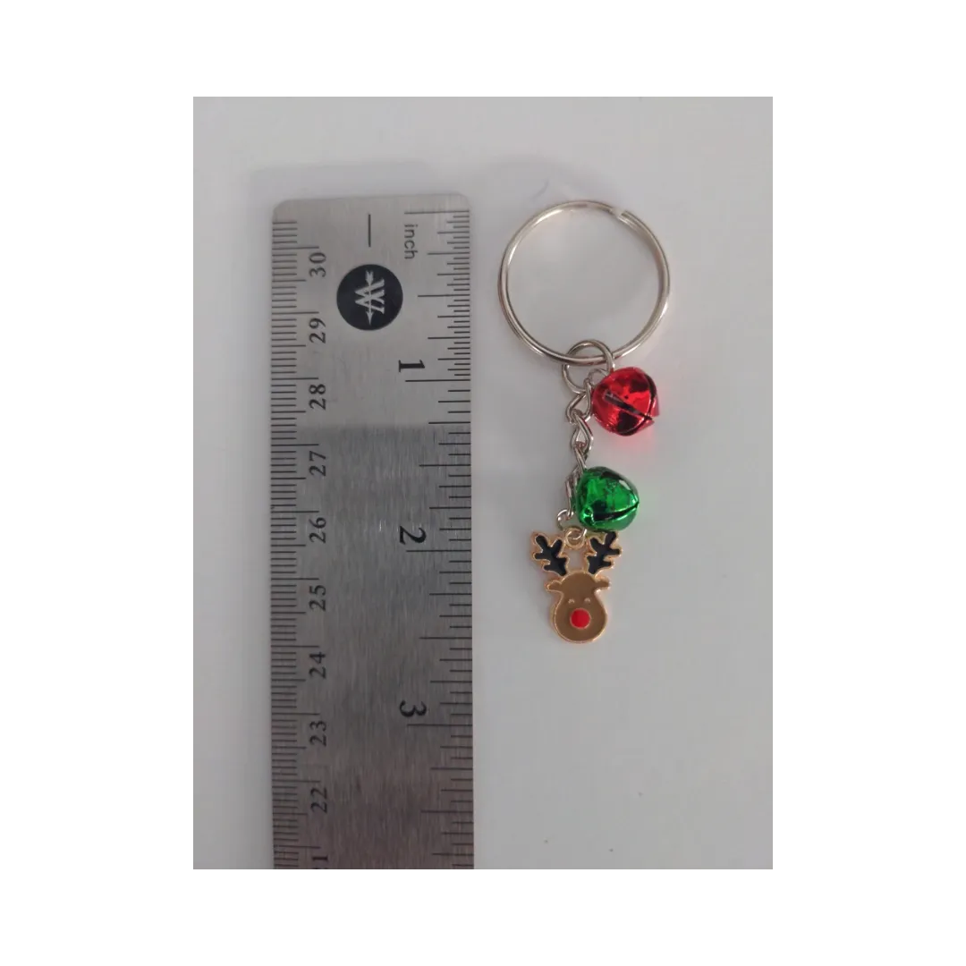 Keychain - Christmas charm with two Small Jingle Bells (green and red)