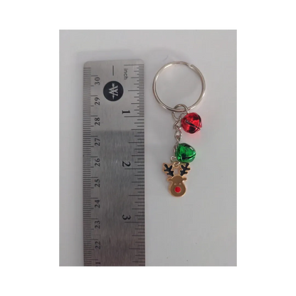 Keychain - Christmas charm with two Small Jingle Bells (green and red)