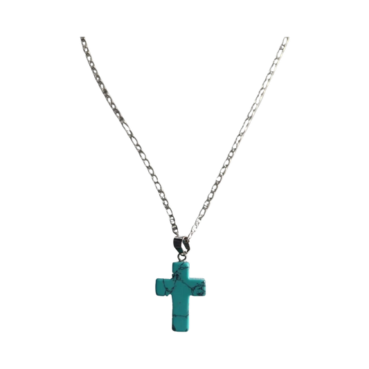 Necklace - 19 inches 925 silver chain with gemstone cross pendant