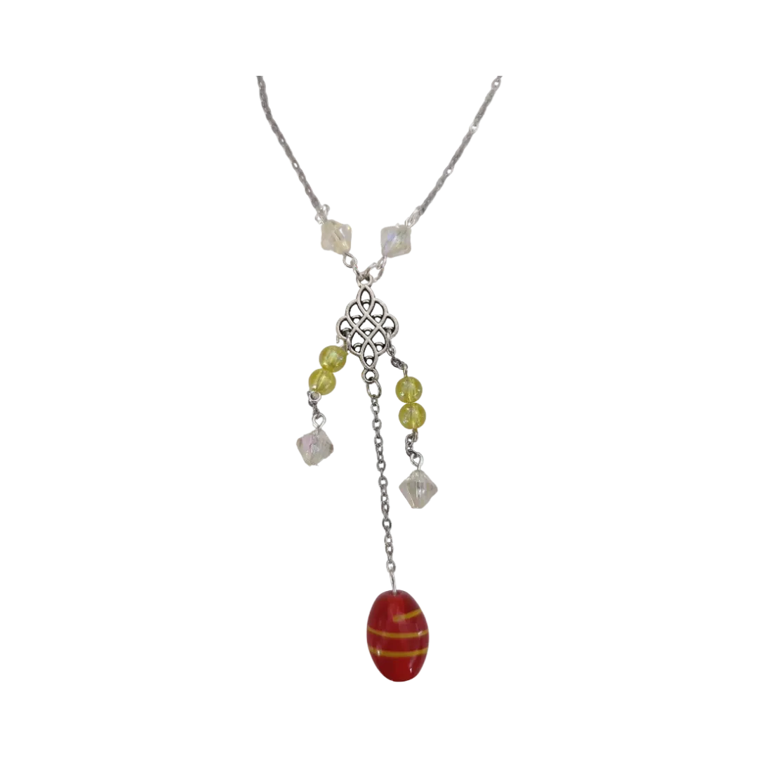 Necklace - 19 inches Accent glass bead with assorted color beads on Stainless Steel Cable Link Chain