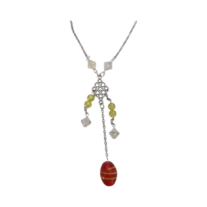 Necklace - 19 inches Accent glass bead with assorted color beads on Stainless Steel Cable Link Chain