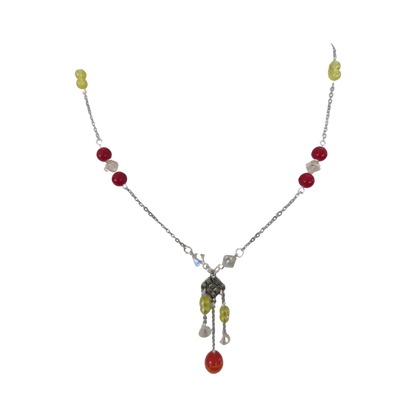 Necklace - 19 inches Accent glass bead with assorted color beads on Stainless Steel Cable Link Chain