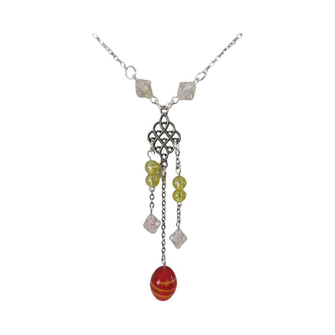 Necklace - 19 inches Accent glass bead with assorted color beads on Stainless Steel Cable Link Chain