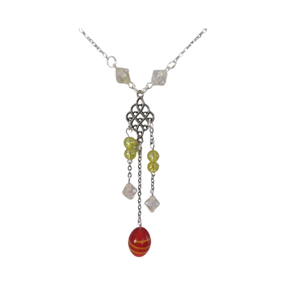 Necklace - 19 inches Accent glass bead with assorted color beads on Stainless Steel Cable Link Chain