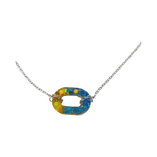 Necklace - 19 inches resin open oval on stainless steel chain