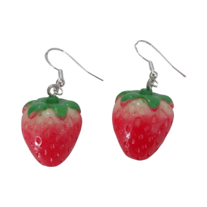 Earrings - 3D red strawberry on silver hook