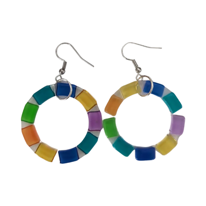 Earrings - Acrylic color pattern hoops on silver hook