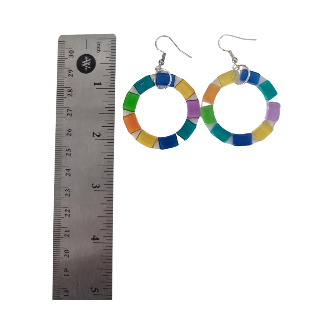 Earrings - Acrylic color pattern hoops on silver hook