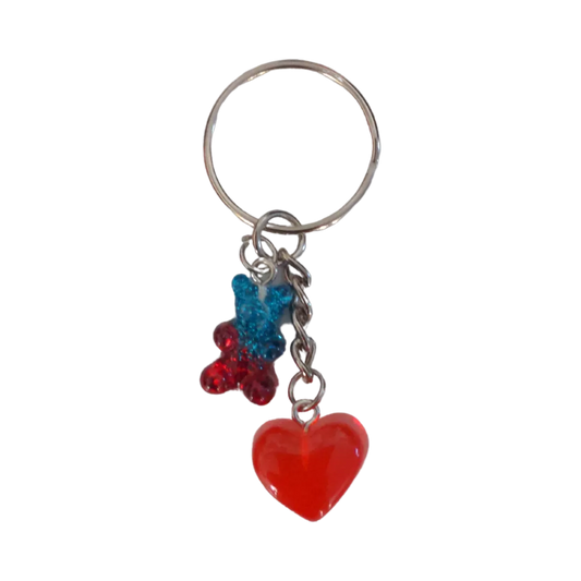 Keychain - Gummy Bear and Hear Gummy Charm on Silver Chain