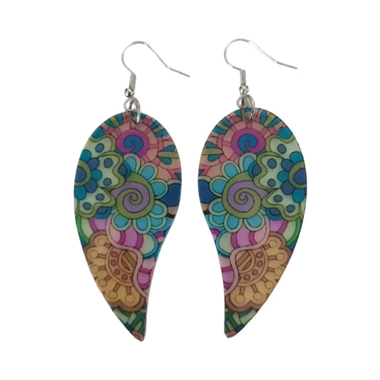 Earrings - Acrylic color pattern wings on silver hook