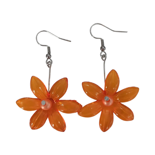 Earrings - Acrylic flower with silver pearl bead on hook