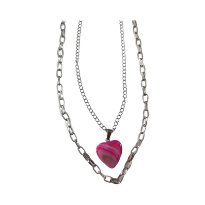 Necklace - 19 silver box chain 16 inches silver curb chain with pink heart