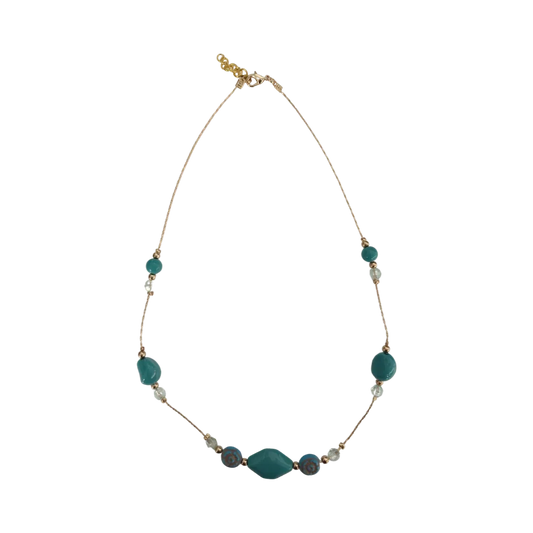 Necklace - 19.5 inches Blue beads and gold spacer beads on gold chain Necklace