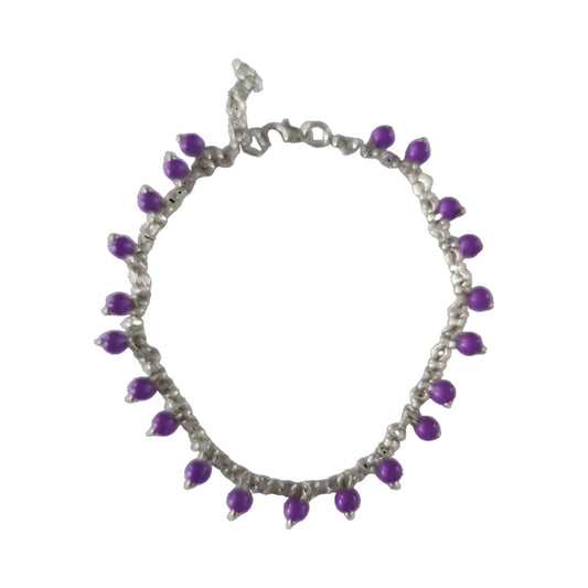 Anklet - 9.5 inches Small purple beads on chain Anklet